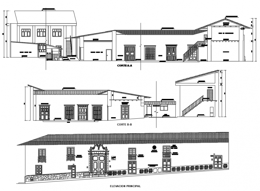 Isaan newton housing bungalow elevation and sectional details dwg file