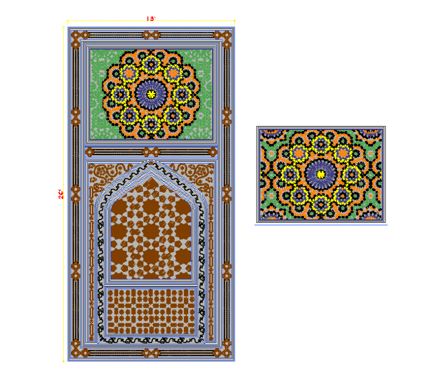 Islamic design detail elevation layout autocad file