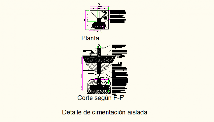 Isolated footing detail elevation and plan dgw file