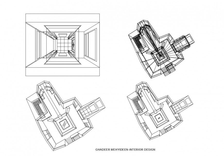 Isometric all sided elevation details of luxuries villa dwg file