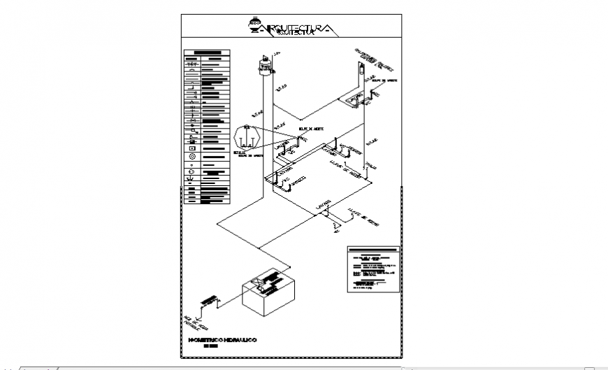 Isometric design drawing of hydraulic system of unifamiliary housing in housing