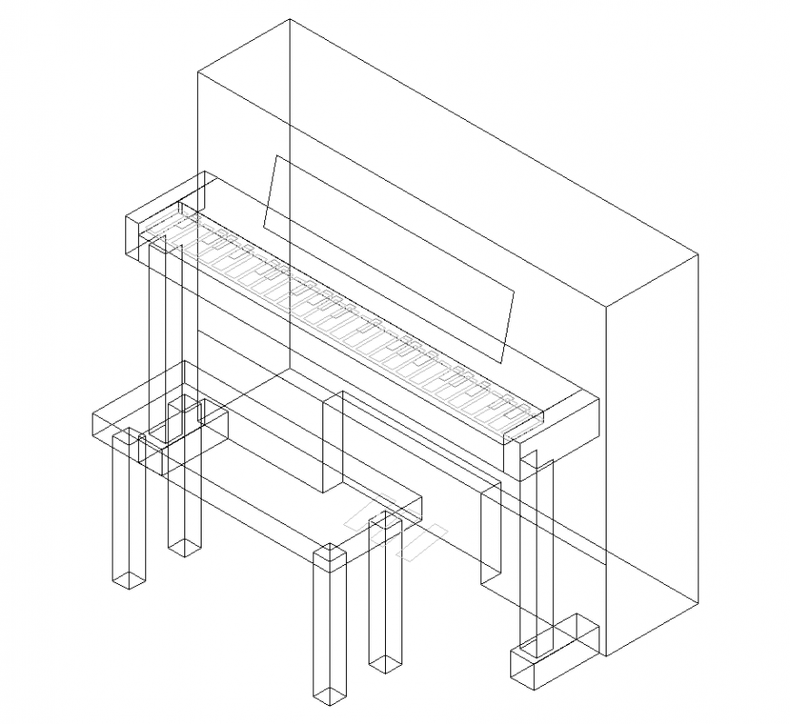 Isometric design of piano with musical instrument block dwg file