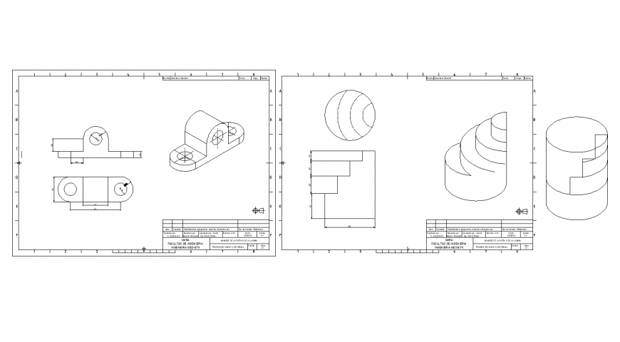 Isometric design of solid bearing with circular step,plan and elevation detail dwg file
