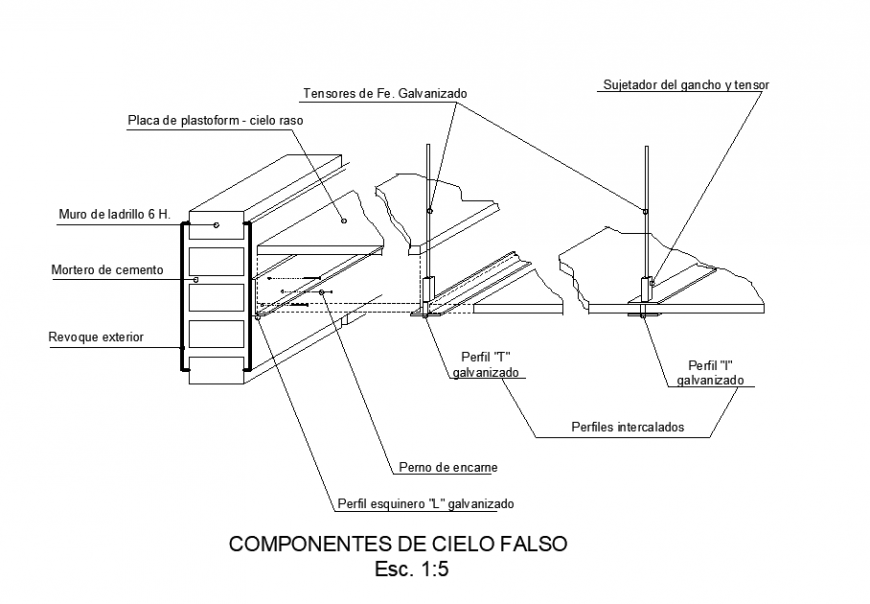 Isometric design with a view of area and view of a wall  and its detail view dwg file