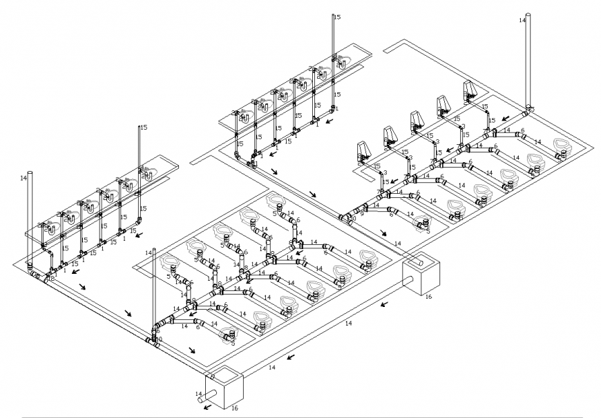 Isometric design with sanitary detail of water line dwg file