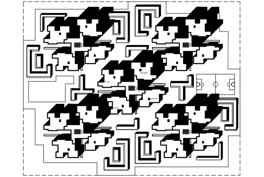 Isometric distribution plan drawing details of apartment building dwg file