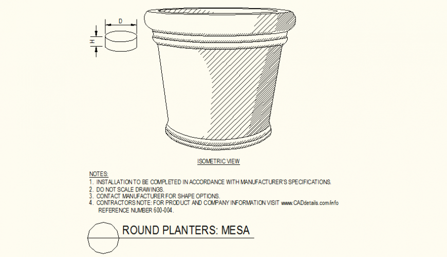 Isometric elevation of pot detail layout file