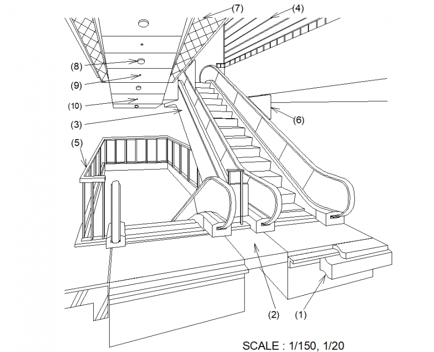 Isometric mechanic stairs detail dwg file