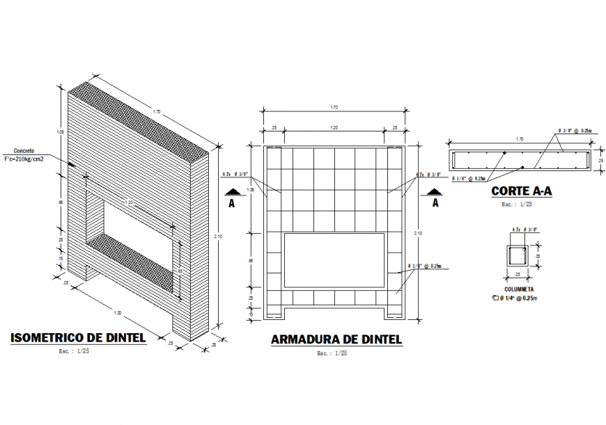Isometric of lintel and lintel armor autocad file