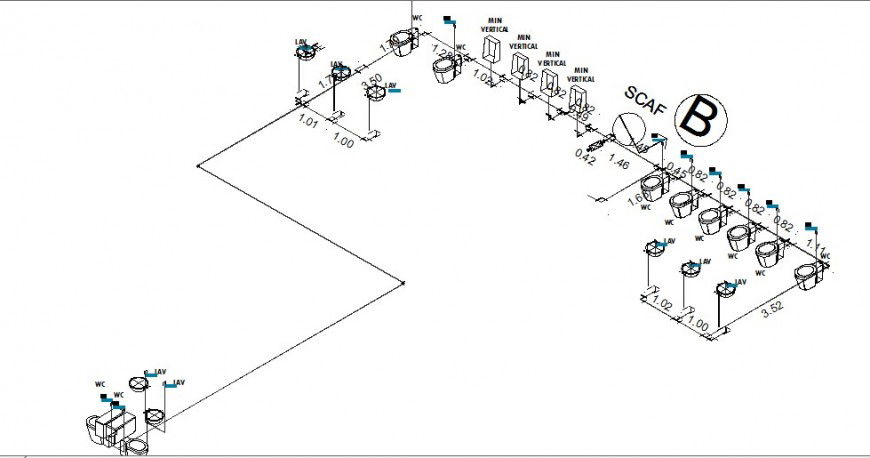 Isometric plan and sanitary installation and plumbing structure drawing details dwg file