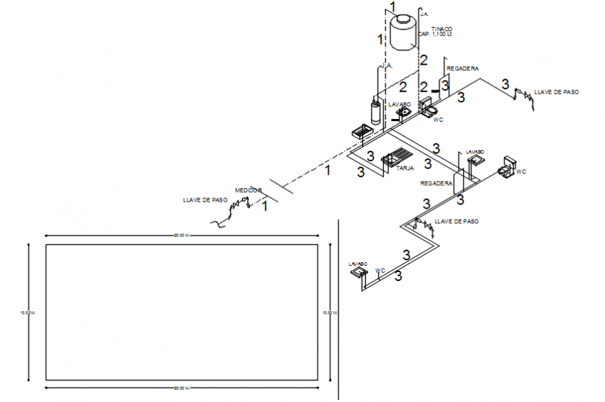 Isometric plumbing view of a house