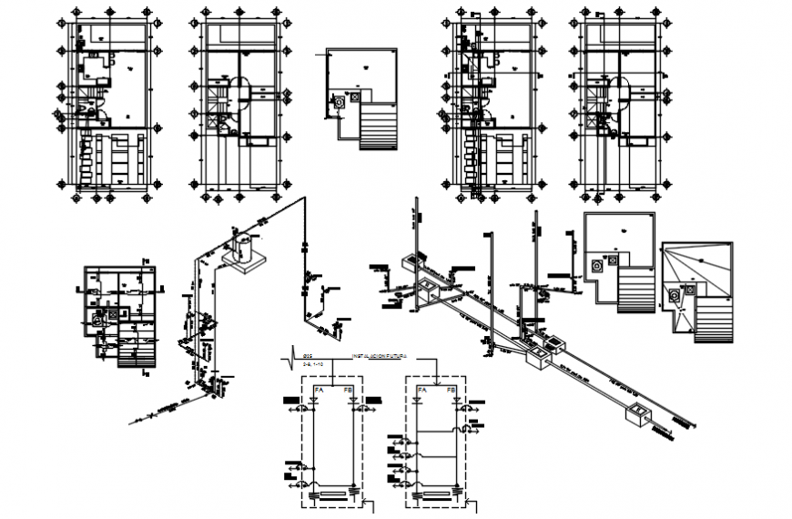Isometric view and pipe line installation of house in AutoCAD