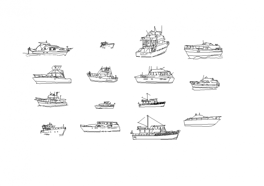Isometric view design of different boat view dwg file