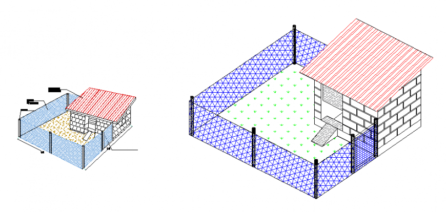 Isometric view of  bird house design drawing
