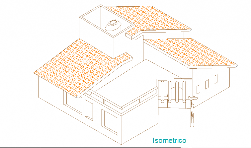 Isometric view of cottage design drawing
