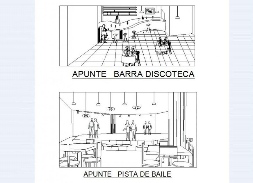 Isometric view of Discotheque and bar in auto cad