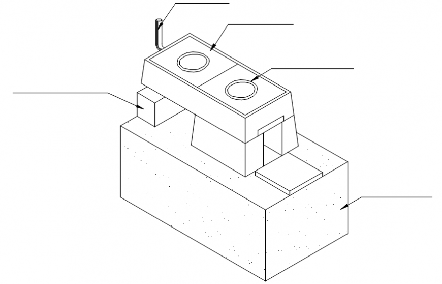 Isometric view of gride stove of house hold block in auto cad file