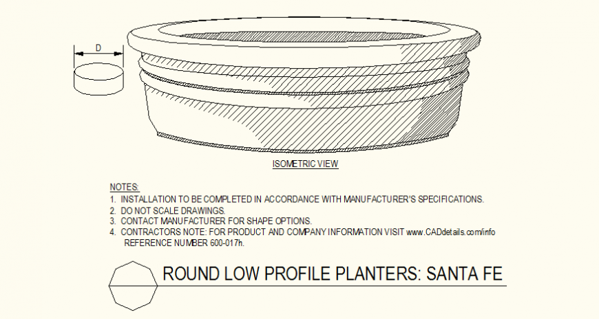 Isometric view of low profile planters detail autocad file
