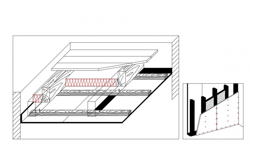 Isometric view of roof constructive structure cad drawing details dwg file