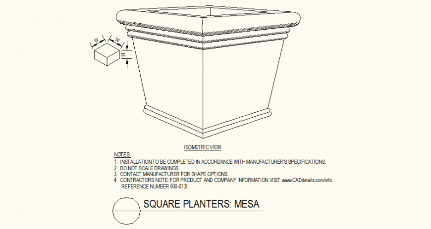 Isometric view of square planters detail autocad file