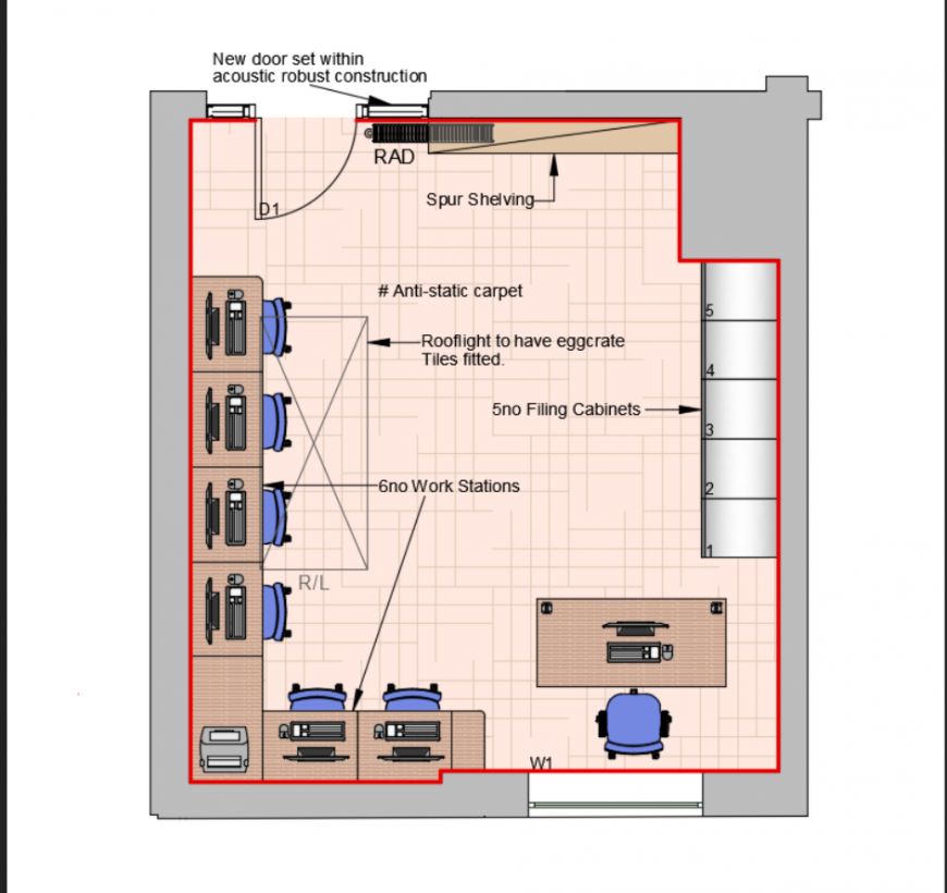 Corporate Office IT Room Layout CAD Plan with Detailed Floor Design
