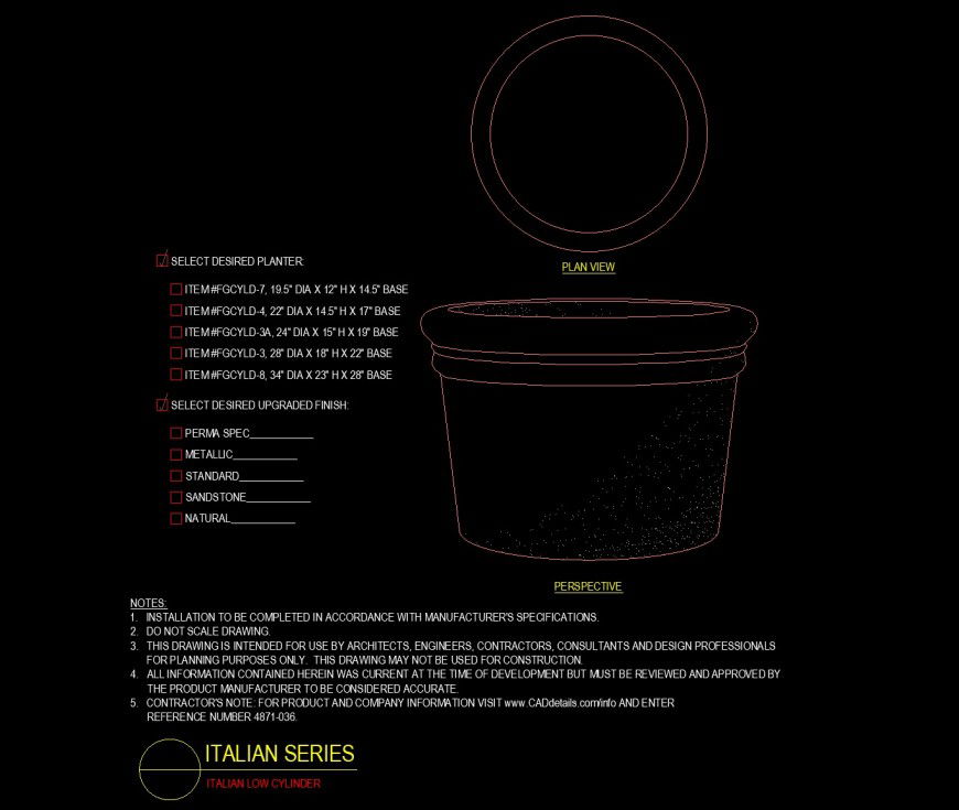 Italian low cylinder drawing in dwg file.