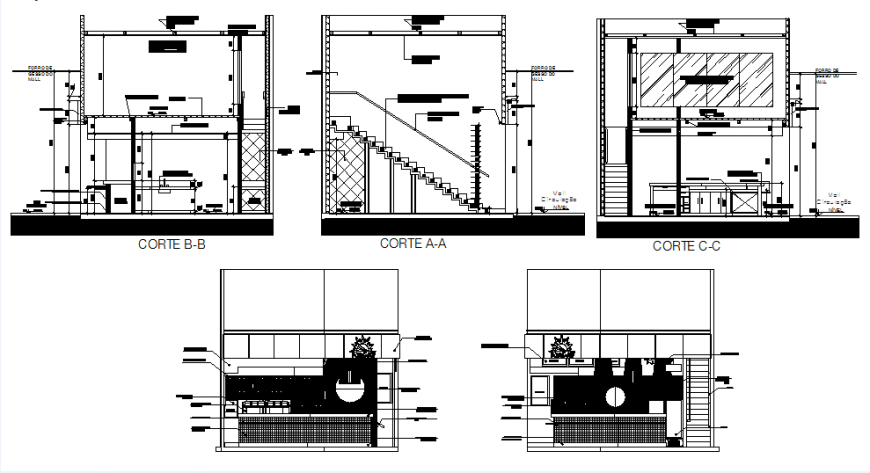 Japanese retaurante elevation and section autocad file