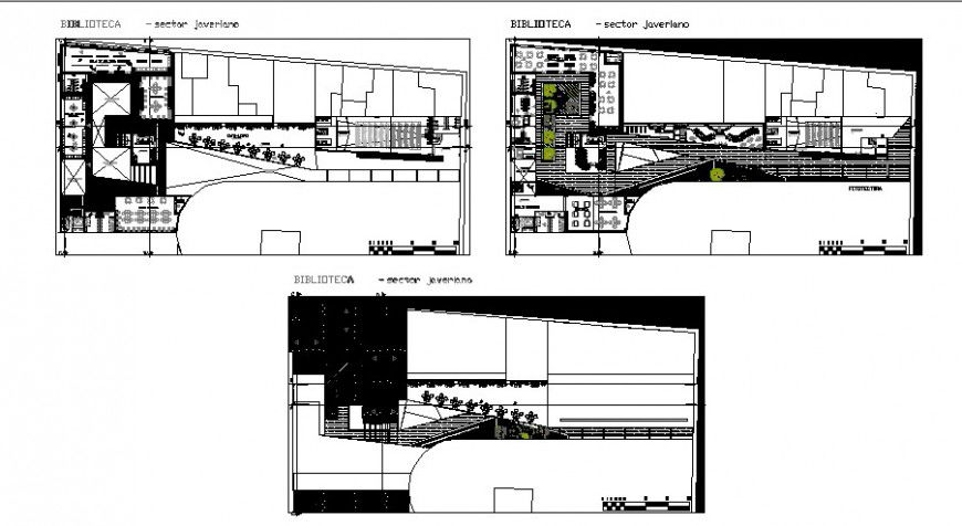 Javeriano library complete proposal ground and first floor plan details dwg file