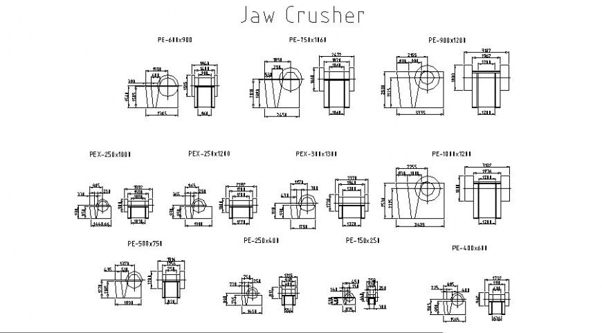 Jaw crusher machinery units details elevation drawings autocad file