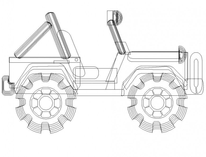 Jeep detail 2d view CAD vehicle blocks layout file in autocad format