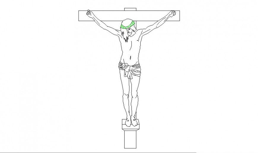 Jesus with cross sculpture drawing in AutoCAD file.