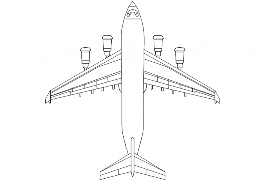 Jet plane top view elevation block drawing details dwg file
