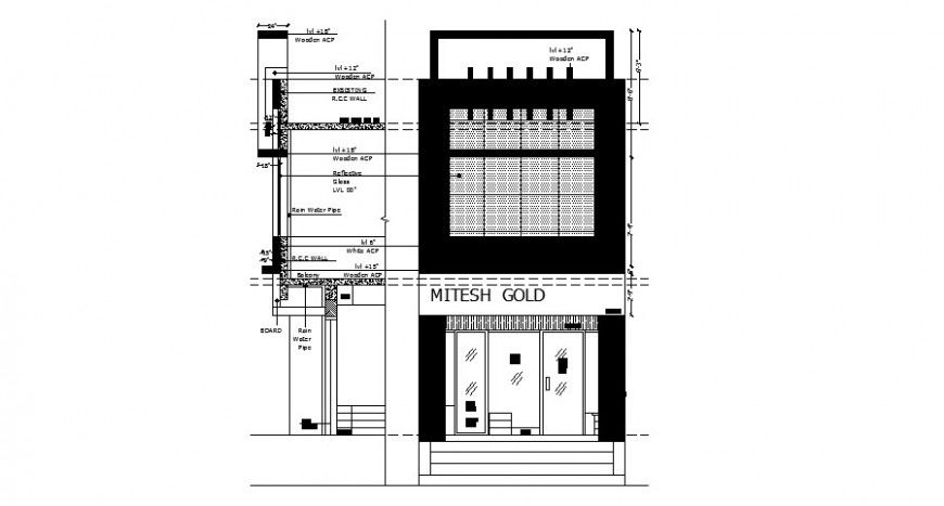 Jewelry shop elevation and constructive section cad drawing details dwg file