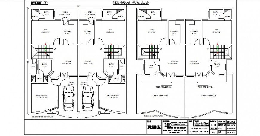 Joint family residential house ground and first floor plan cad drawing details dwg file