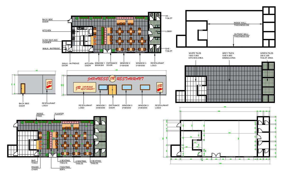 Japanese Restaurant Architectural Layout in AutoCAD Format File