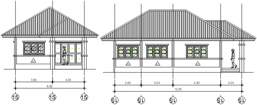 Kabaun house front and side elevation cad drawing details dwg file