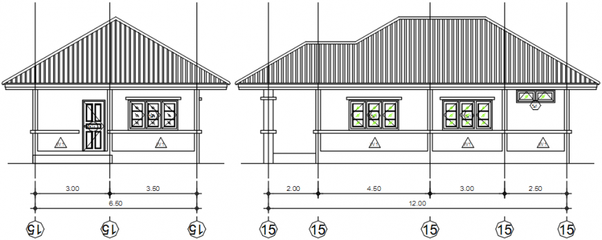 Kabaun one story house front and side elevation cad drawing details dwg file