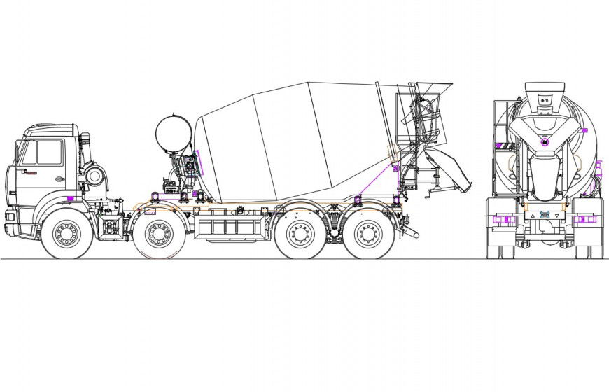 Kamaz concrete mixer elevation plan