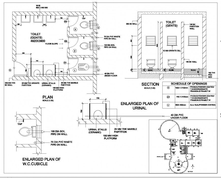 Key plan to toilet plan autocad file