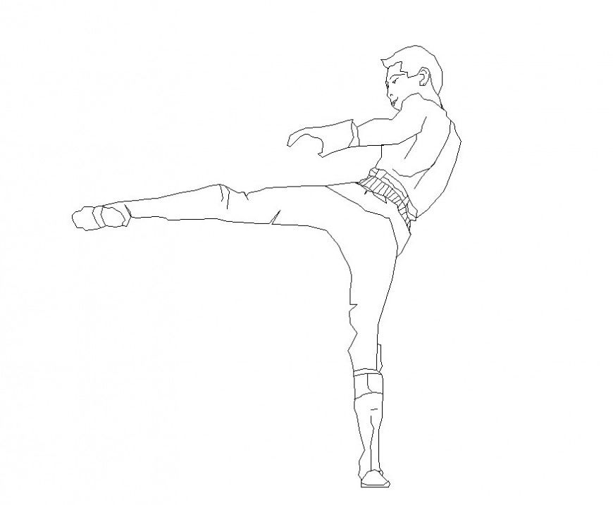 Kick boxing man detail 2d view CAD people block layout dwg file