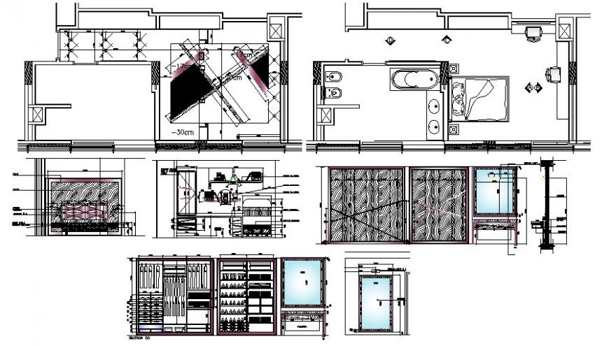 Kid bedroom interior view of plan and elevation in AutoCAD