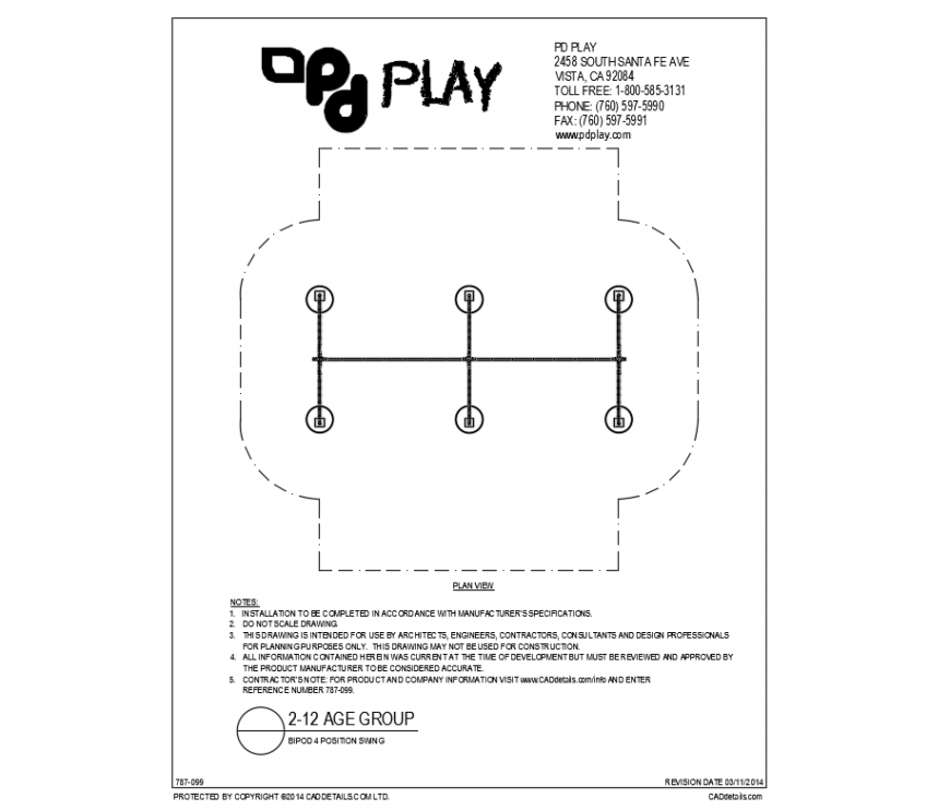 Kids bipod swings equipment details of park dwg file