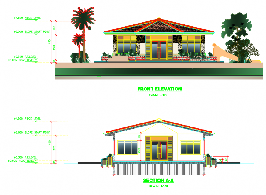 Kids club park facade elevation and section cad drawing details dwg file