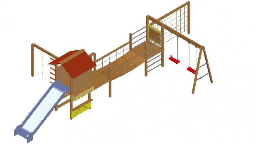 Kids play area , slide and other games detail front view 3d dwg file