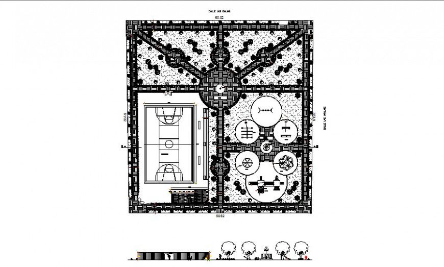Kids play park elevation and landscaping structure details dwg file