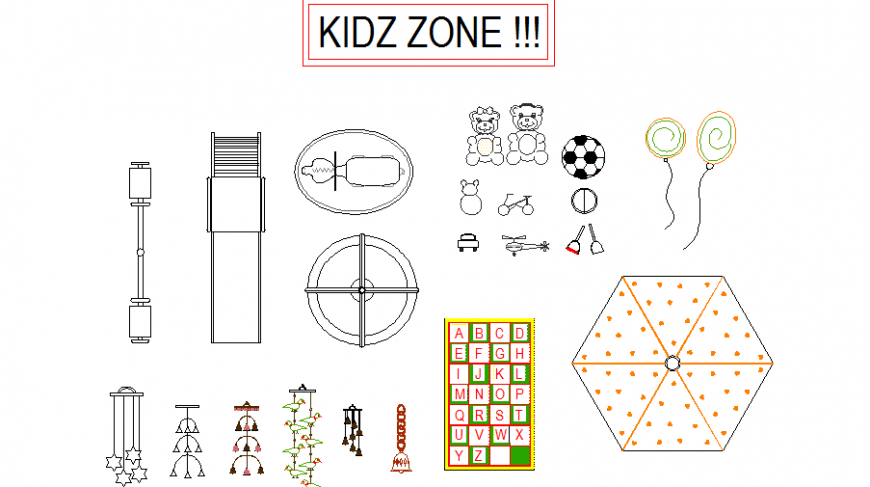 Kids zone kids playing equipment blocks cad drawing details dwg file