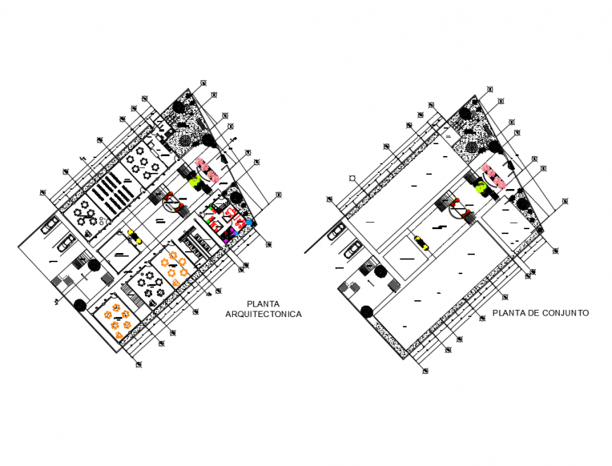 Kinder garden landscaping structure details dwg file