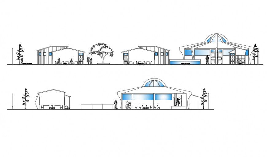 Kinder garden school front and back section cad drawing details dwg file