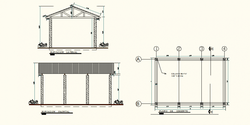King post roof detail elevation and plan layout file