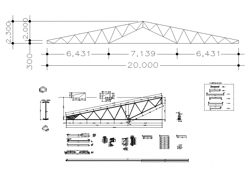 King post roof truss detail elevation 2d view layout autocad file